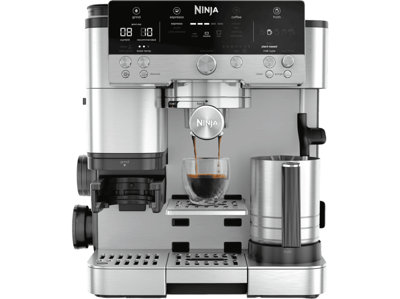 Ninja ES655EU Luxe Café Premier Plus-Serie Espressomaschine (Silber, Edelstahl-Kegelmahlwerk, 1650 Watt, )