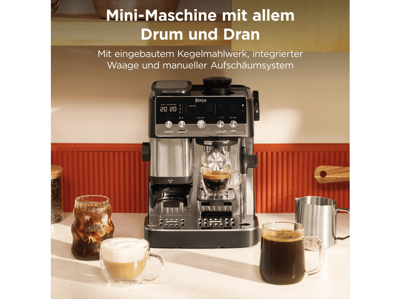 Ninja ES 301EU Luxe Café Mini Espressomaschine (Schwarz/Silber, Edelstahl-Kegelmahlwerk, 1650 Watt, ) — Foto 2 von 5