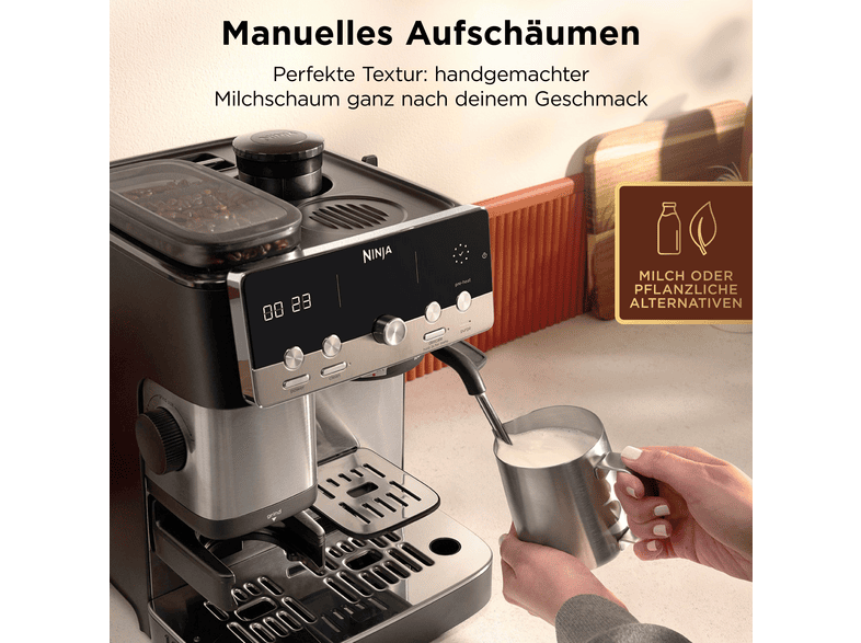 Ninja ES 301EU Luxe Café Mini Espressomaschine (Schwarz/Silber, Edelstahl-Kegelmahlwerk, 1650 Watt, ) — Foto 4 von 5