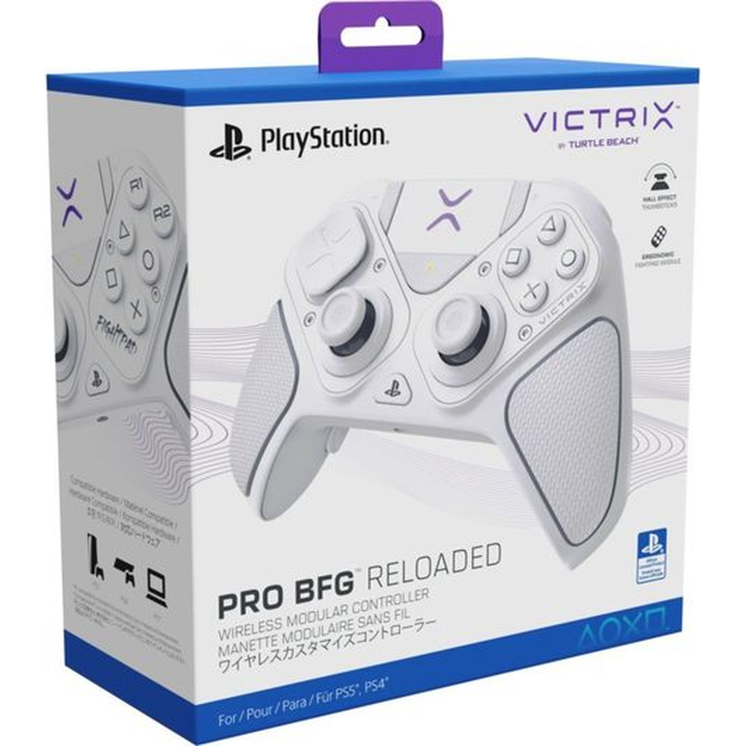 Emballage d'une manette modulaire sans fil blanche Victrix Pro Bfg pour PlayStation 5 et 4.