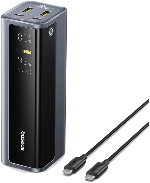 BASEUS EnerGeek GP12 Kijelzős gyorstöltő powerbank USB-C kábellel, 20800 mAh, szürke (P10082109813-00)