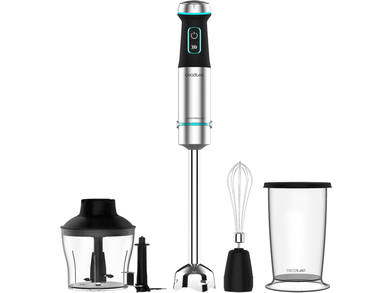 Batidora de mano - Cecotec Power TitanBlack 1200 XL Cream&Crush Ultra, W, Pie XL, 4 cuchillas titanio negro, Turbo, 3 accesorios, Negro