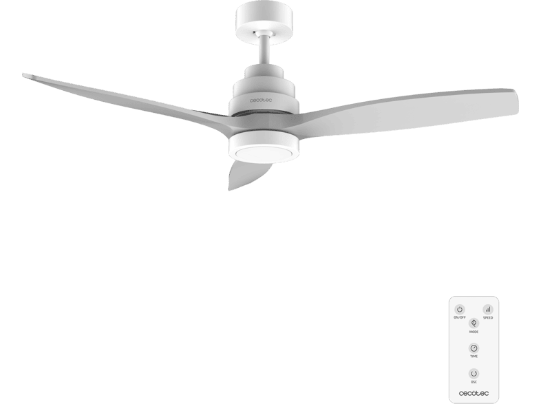 Ventilador de techo - Cecotec EnergySilence Aero 5200 White Design Expert, 38 W, Motor DC, 52", Luz LED, Mando, Temporizador 8 h, Gris