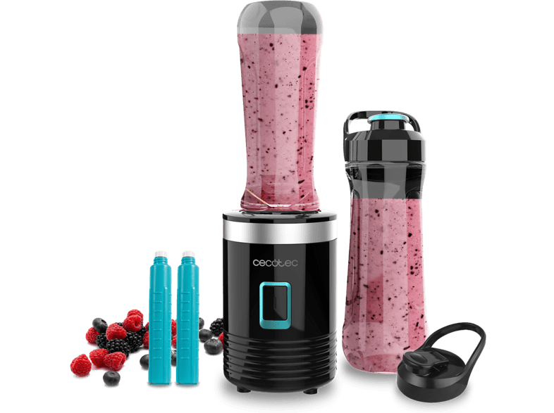 Batidora de vaso - Cecotec Power Titanium 350 EasyGo Go, W, 4 cuchillas titanio negro, 2 vasos 600 ml, tubos refrigeradores, Negro