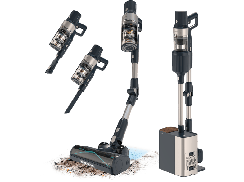 Aspirador escoba - Cecotec Conga Rockstar 5500 Hurricane Station Flex Max, 700W, 30 kPa, Hasta 90 min, Tubo flexible, HairLess Brush, Luz LED, Gris