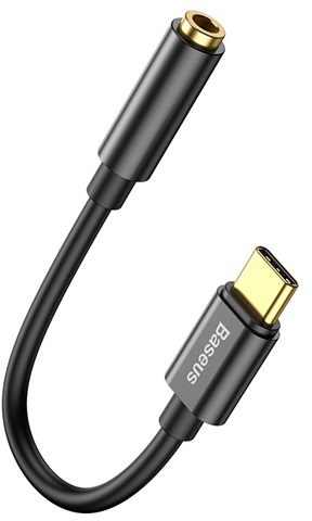Fekete Baseus USB-C - 3,5 mm-es jack audio adapter kábel arany csatlakozókkal.