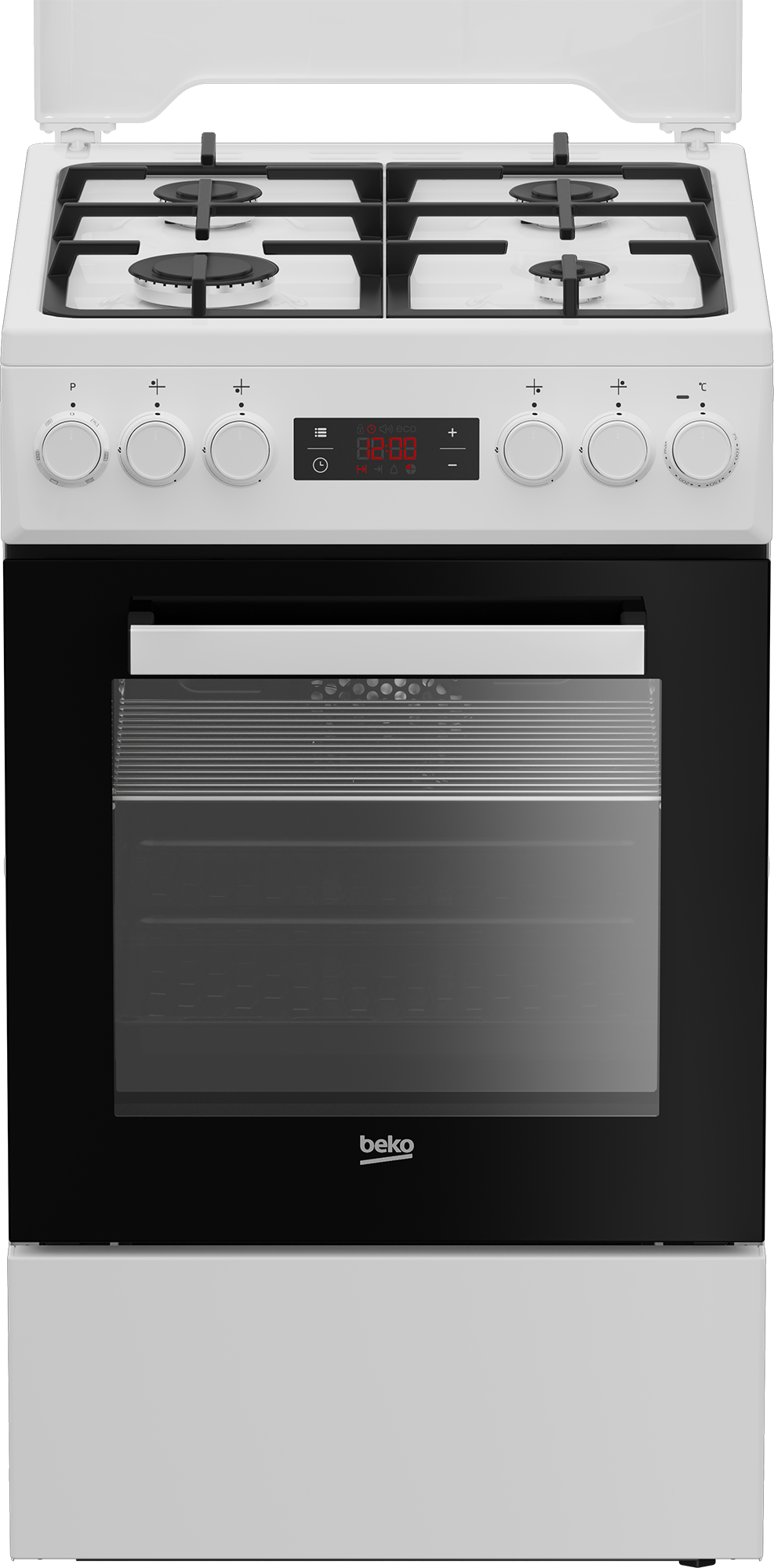 BEKO FSM52330DWDS HU Kombinált tűzhely, fehér, kijelző, óra, 4 gáz főzőzóna, szikragyújtás, multifunkciós