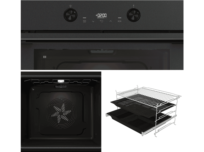 Horno - Hisense BI64223EPMB, Multifunción, Pirolítico, 78 l, Modo Air Fry, Pizza, Guía Telescópica, Grill, 59.5 cm, Negro Mate – imagen 3