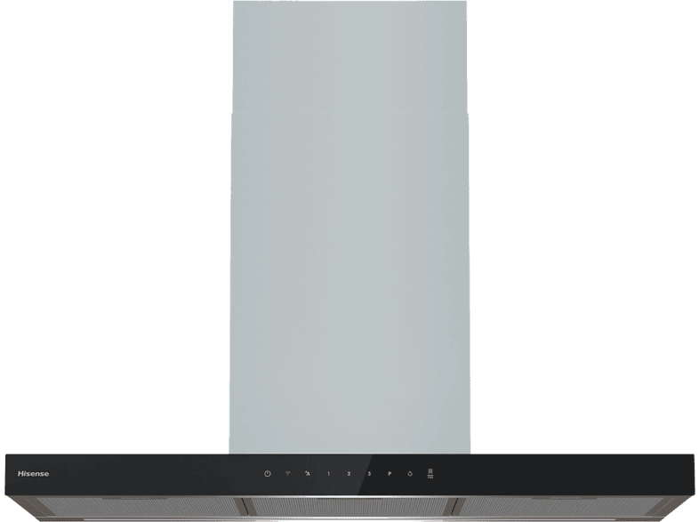 Campana decorativa - Hisense CH9T6226XGB, 4 velocidades, 446 m³/h, 89.6 cm ,Iluminación LED, Modo Silencioso, Inox (Acero inoxidable y Vidrio)