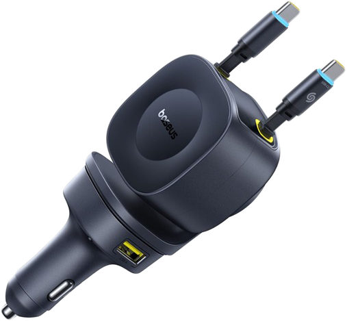 BASEUS PrimeTrip VR2 Max Autós gyorstöltő, USB-C, USB-A, 2x visszahúzható kábellel, 100W, fekete (C0206601)