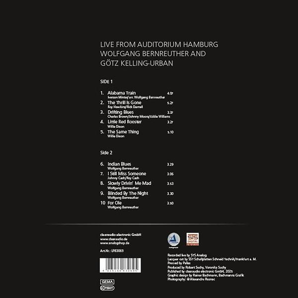 Rückseite einer Musik-CD oder LP mit Tracklist und weißem Text auf schwarzem Hintergrund.