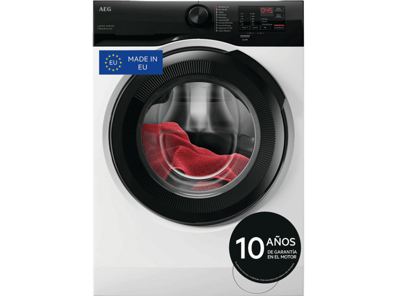 Lavadora carga frontal - AEG LFE6D94O4B, 9 kg, 1400 rpm, 10 programas, IA Wash Assist, Cajón largo, Blanco