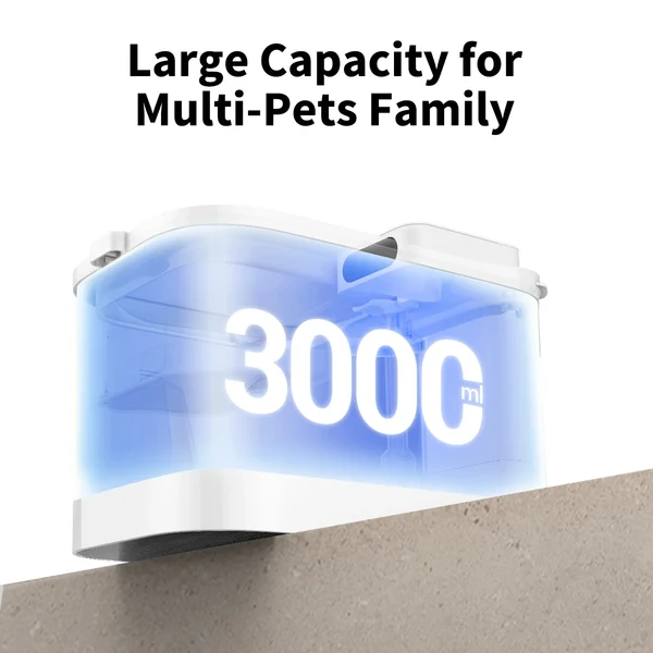 Immagine di prodotto di una grande mangiatoia da 3000 ml per animali con il testo Large Capacity for Multi-Pets Family.