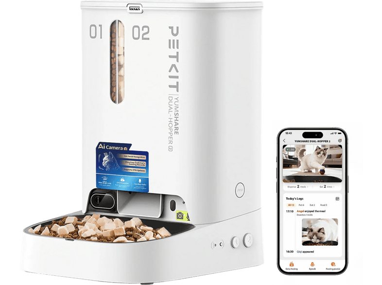 PETKIT YUMSHARE DUAL-HOPPER 2 SMART Automatischer Futterautomat mit Kamera