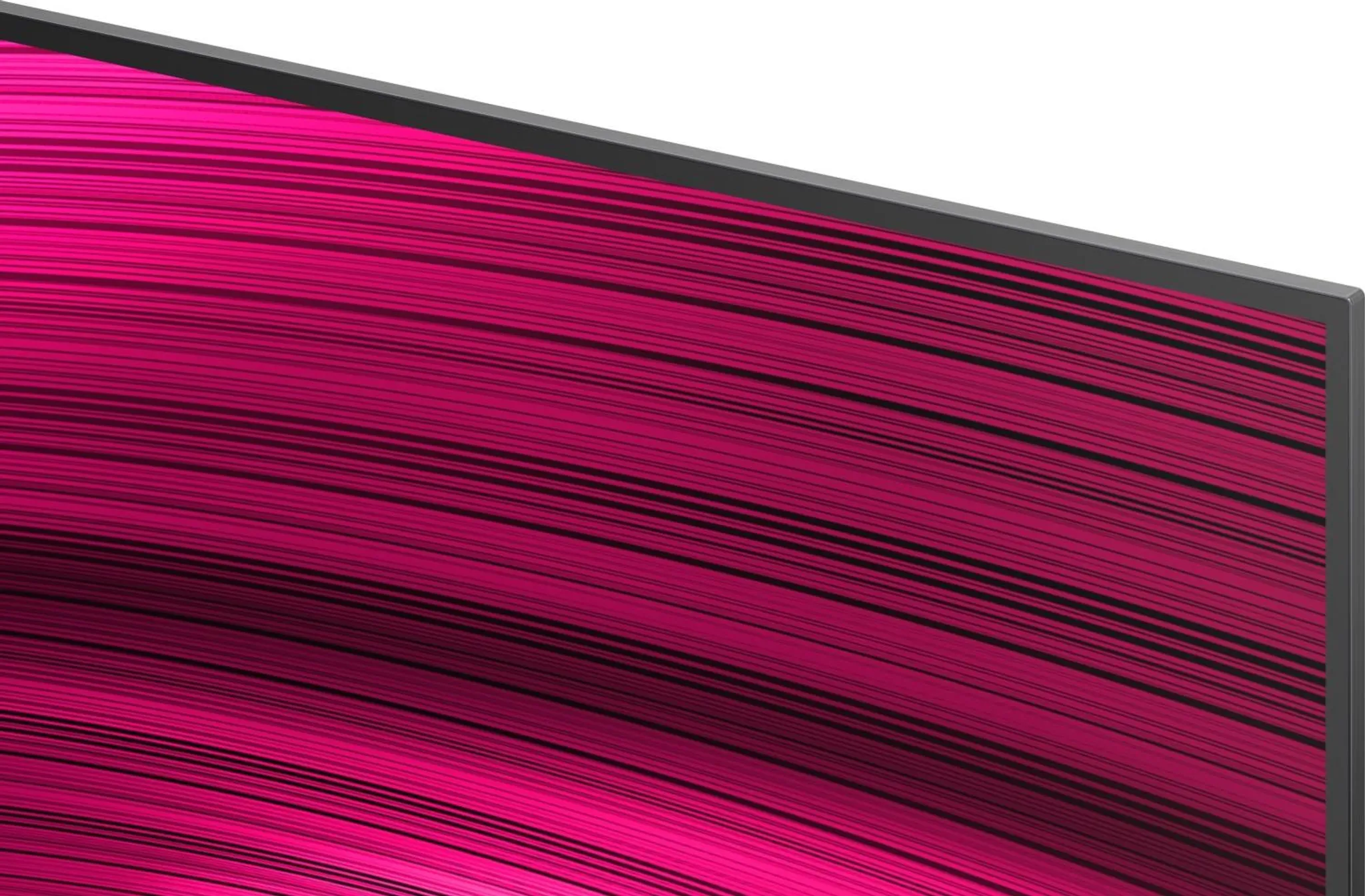 Una pantalla curva muestra un patrón rosa con muchas líneas finas.