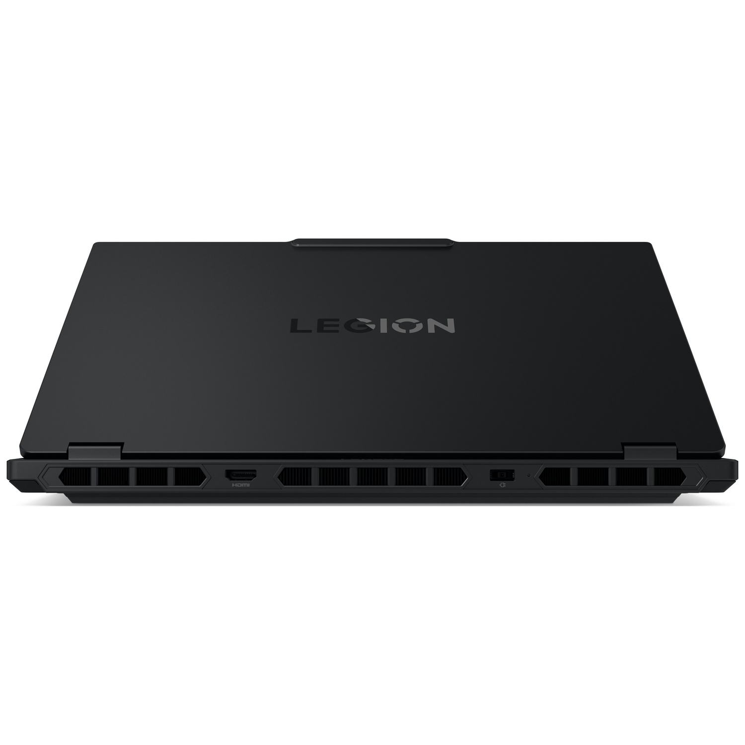 Vue arrière d'un ordinateur portable noir Lenovo Legion avec logo et ports.