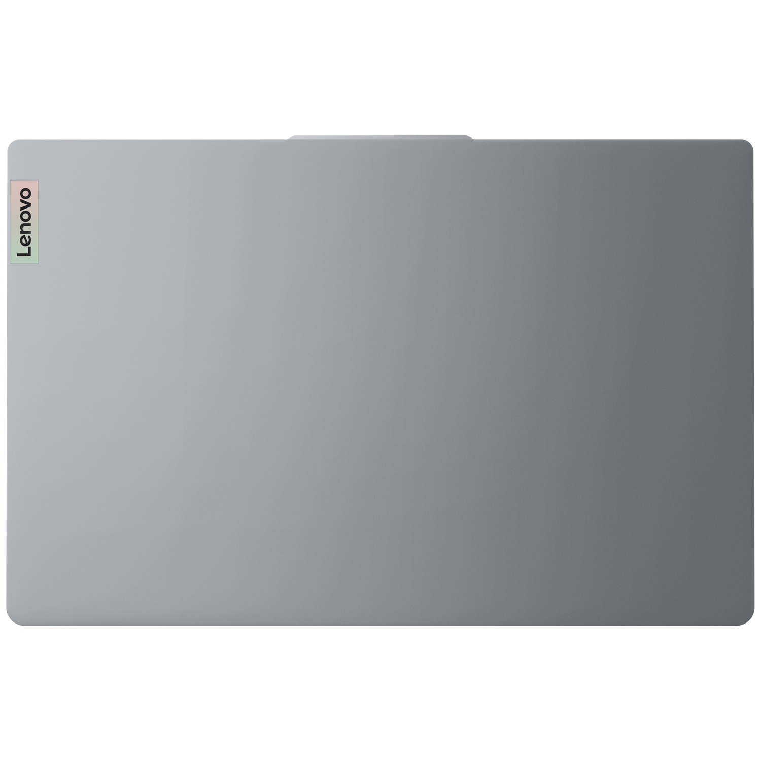 Ordinateur portable Lenovo gris ferm é sur fond blanc avec le logo dans le coin gauche.