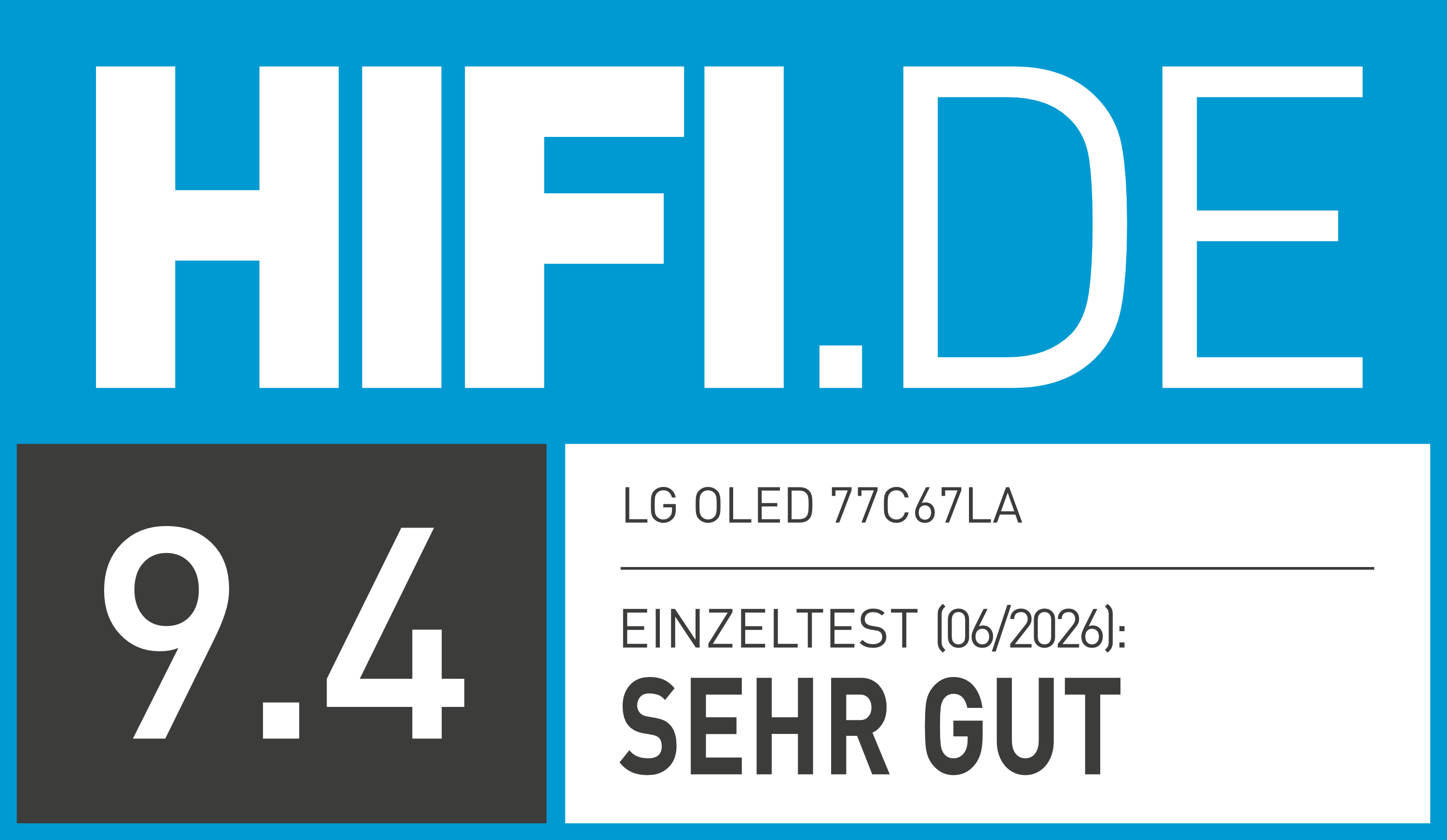 Bewertung von HIFI.DE: 9.4 SEHR GUT für LG OLED 77C67LA im Einzeltest 06/2026.