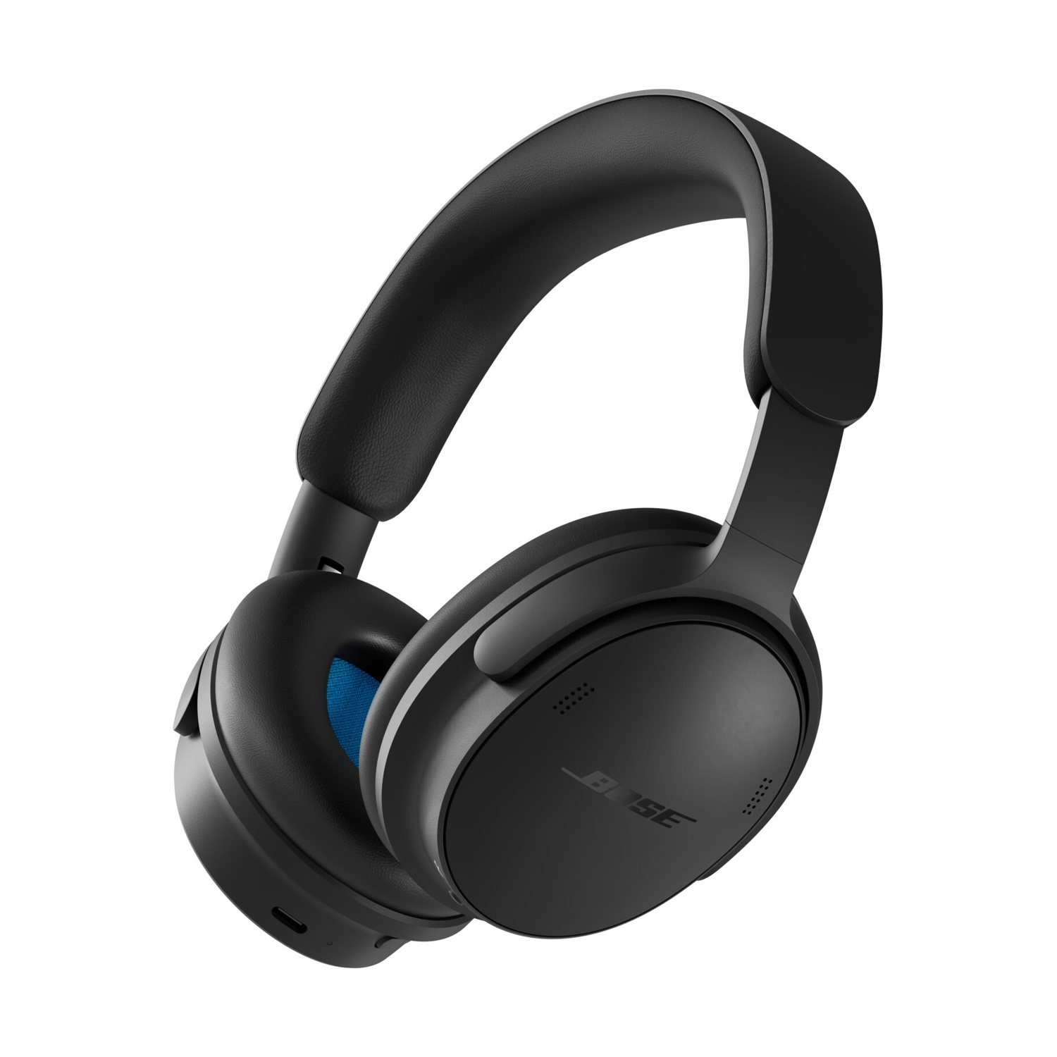 Cuffie over-ear Bose nere con dettagli blu all'interno.