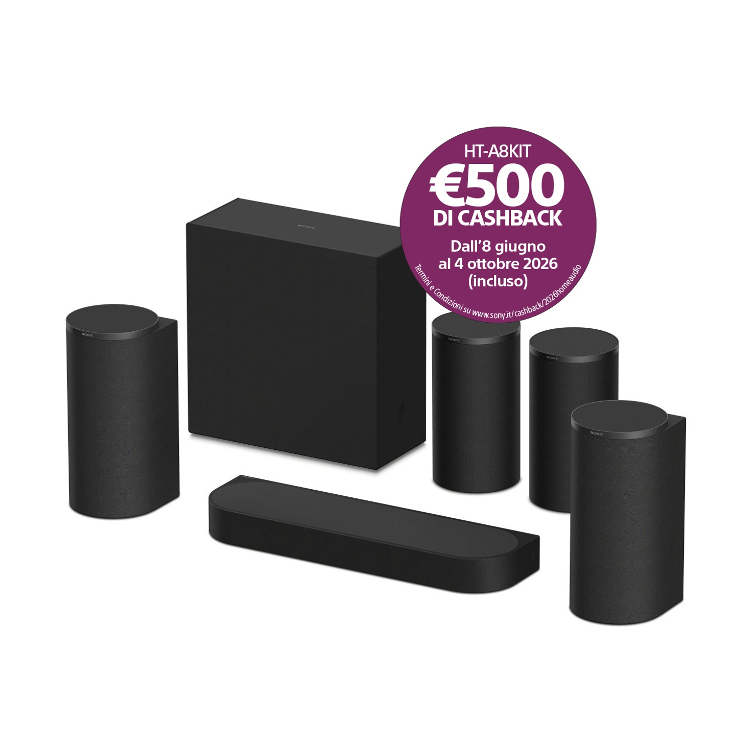 Sistema audio home theater nero Sony con bollino promozionale cashback.