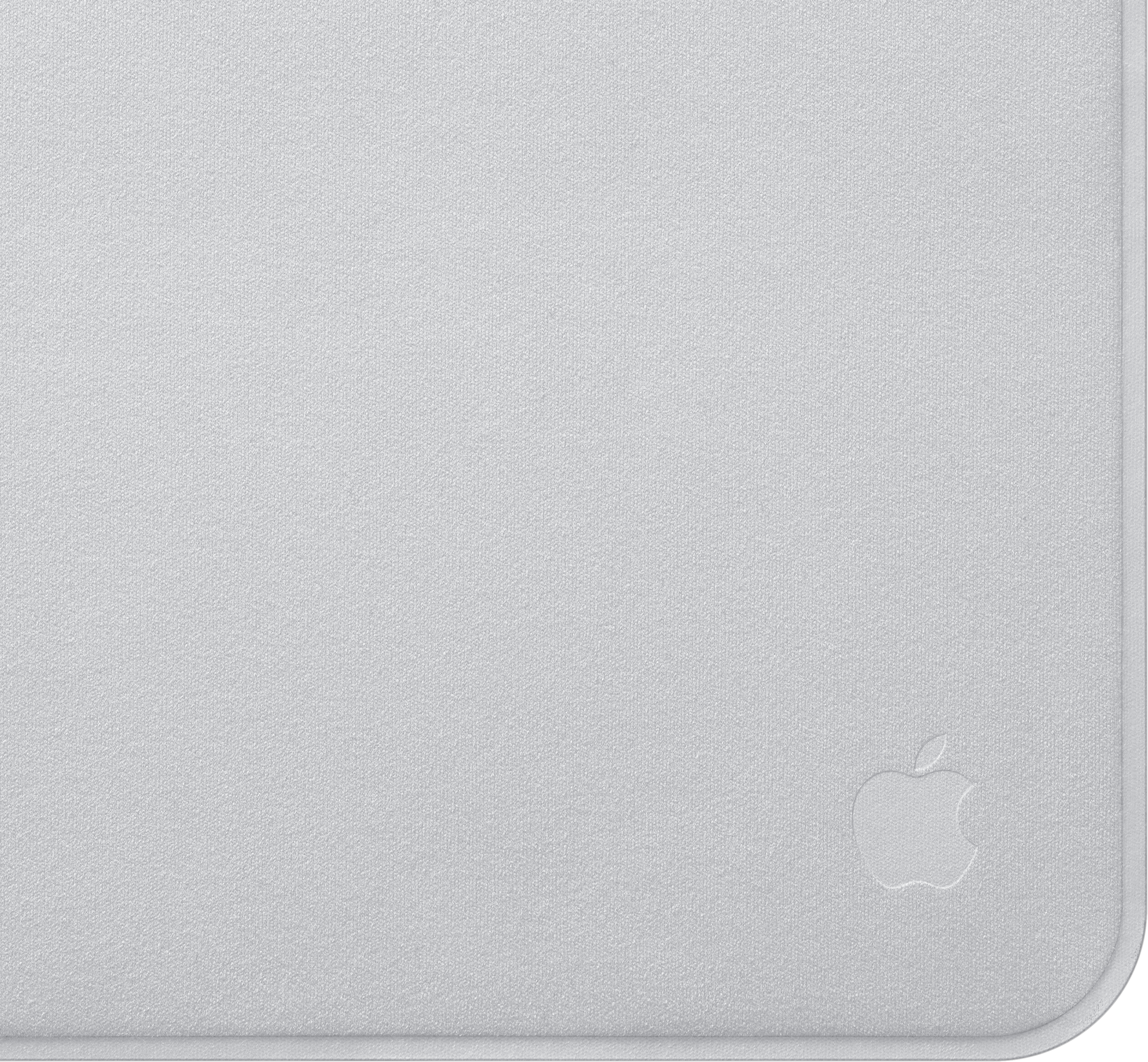 Eine graue Texturfläche mit einem Apple-Logo in der unteren rechten Ecke und abgerundeten Ecken.