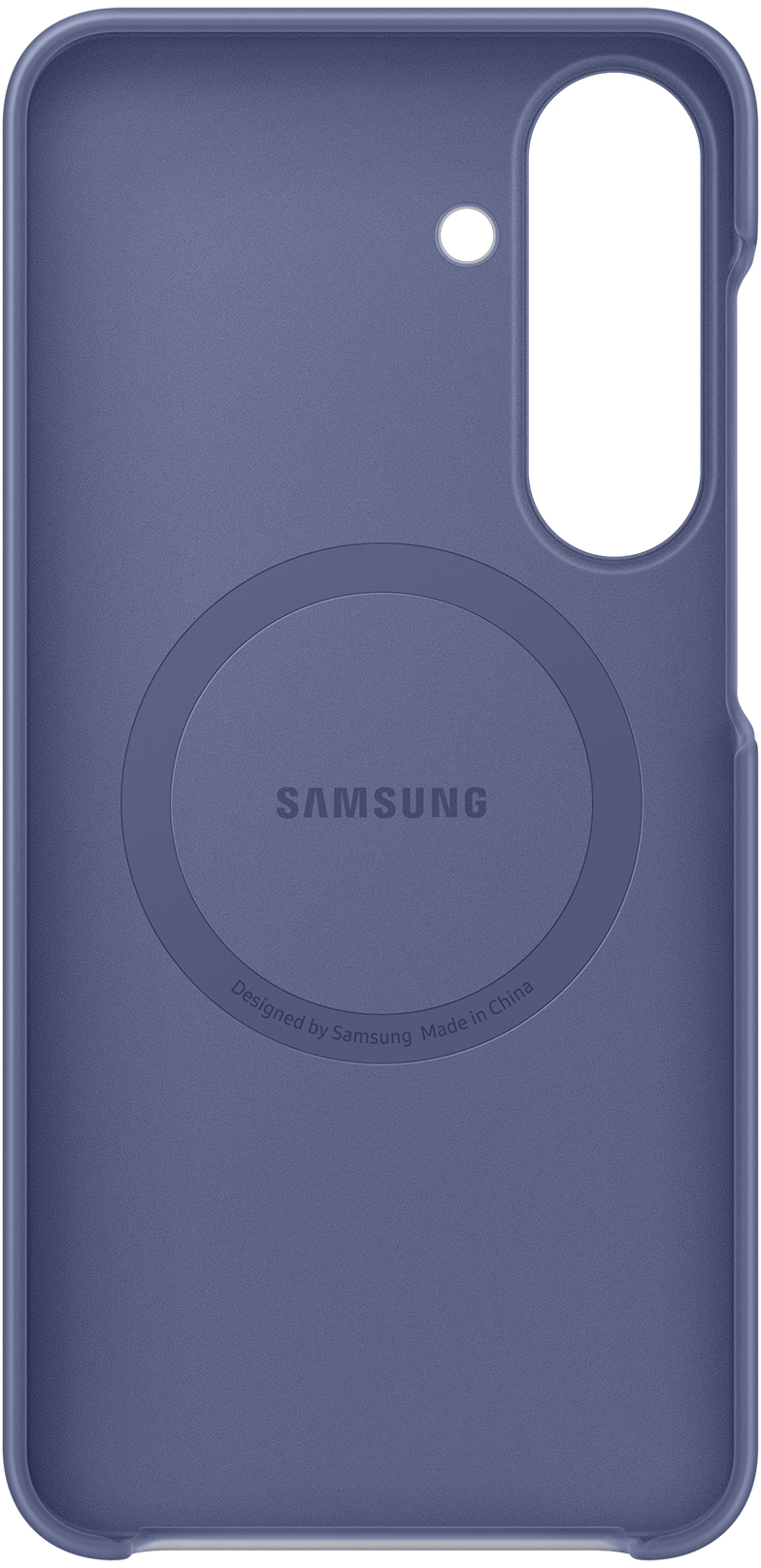 Kék Samsung telefontok kör alakú mintával és kamera kivágással.