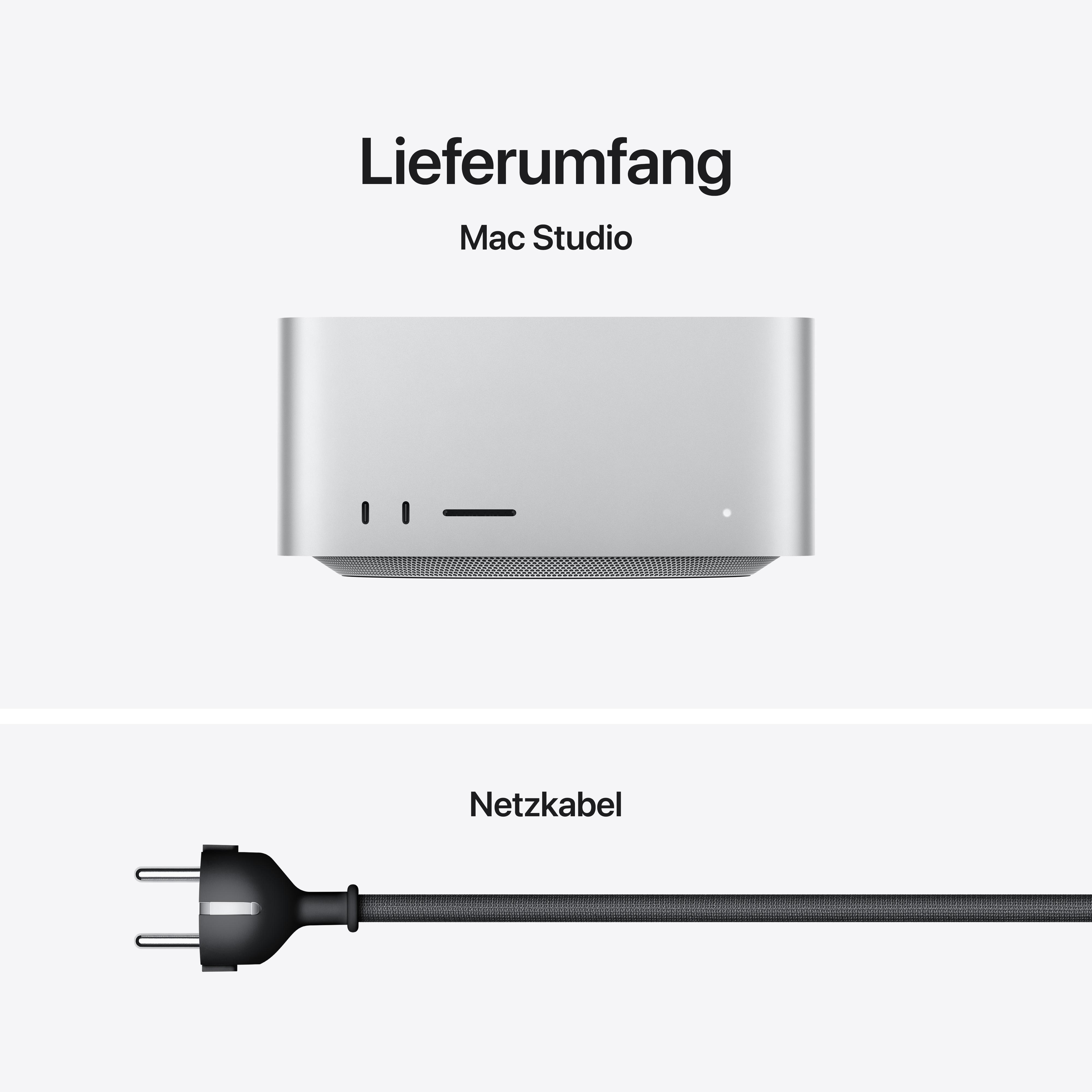 Eine Illustration, die den Mac Studio und ein Netzkabel im Lieferumfang zeigt.