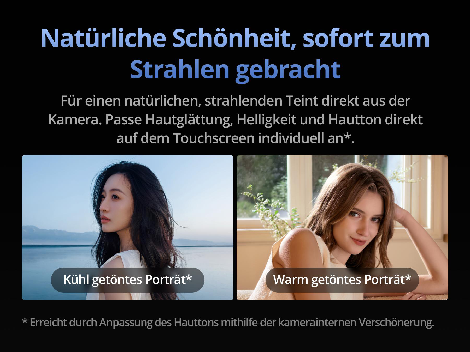 Vergleich zweier Porträts mit kühler und warmer Tönung vor unterschiedlichem Hintergrund.