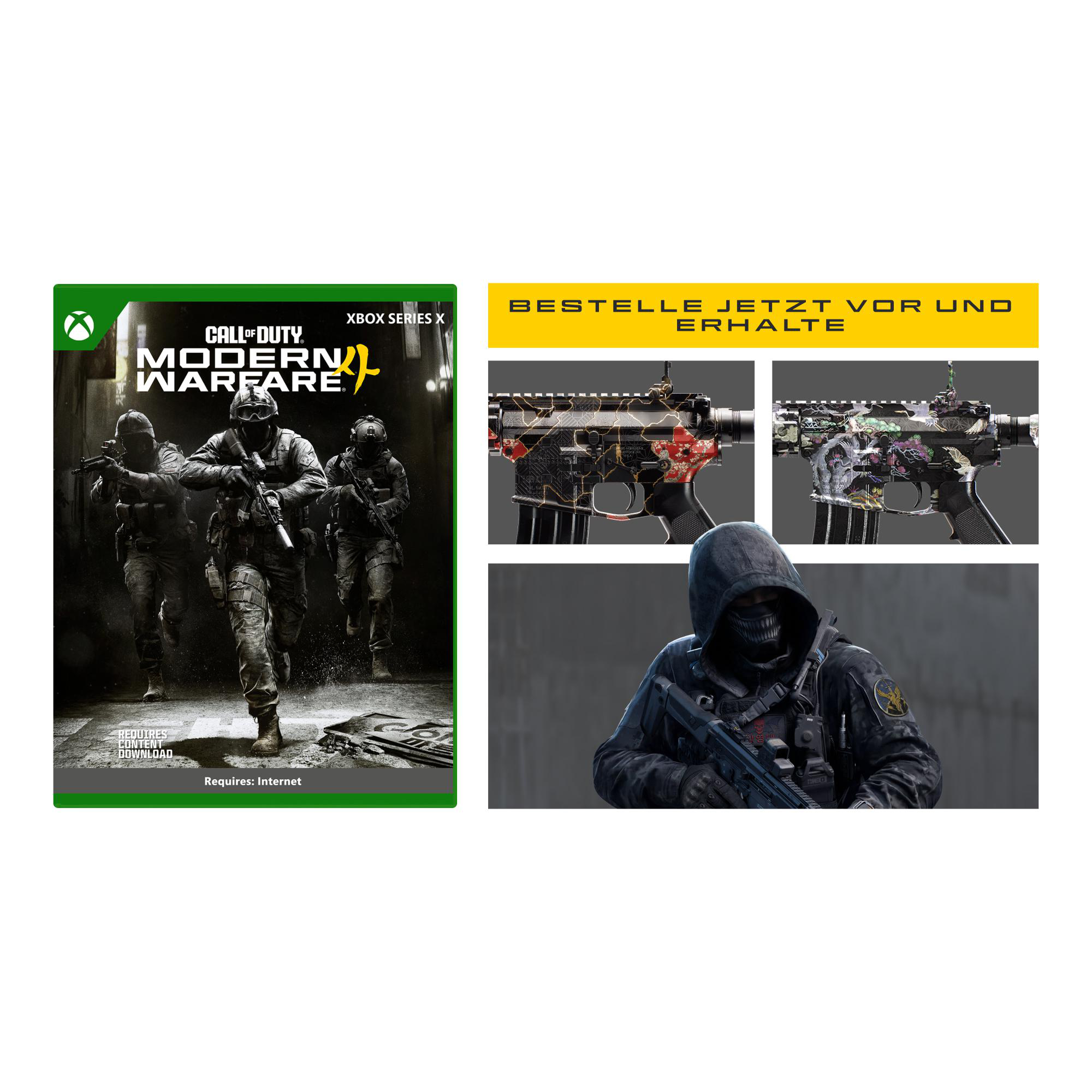 Call of Duty Modern Warfare für Xbox Series X mit Vorbesteller-Boni wie Waffenskins und einem Charakter.