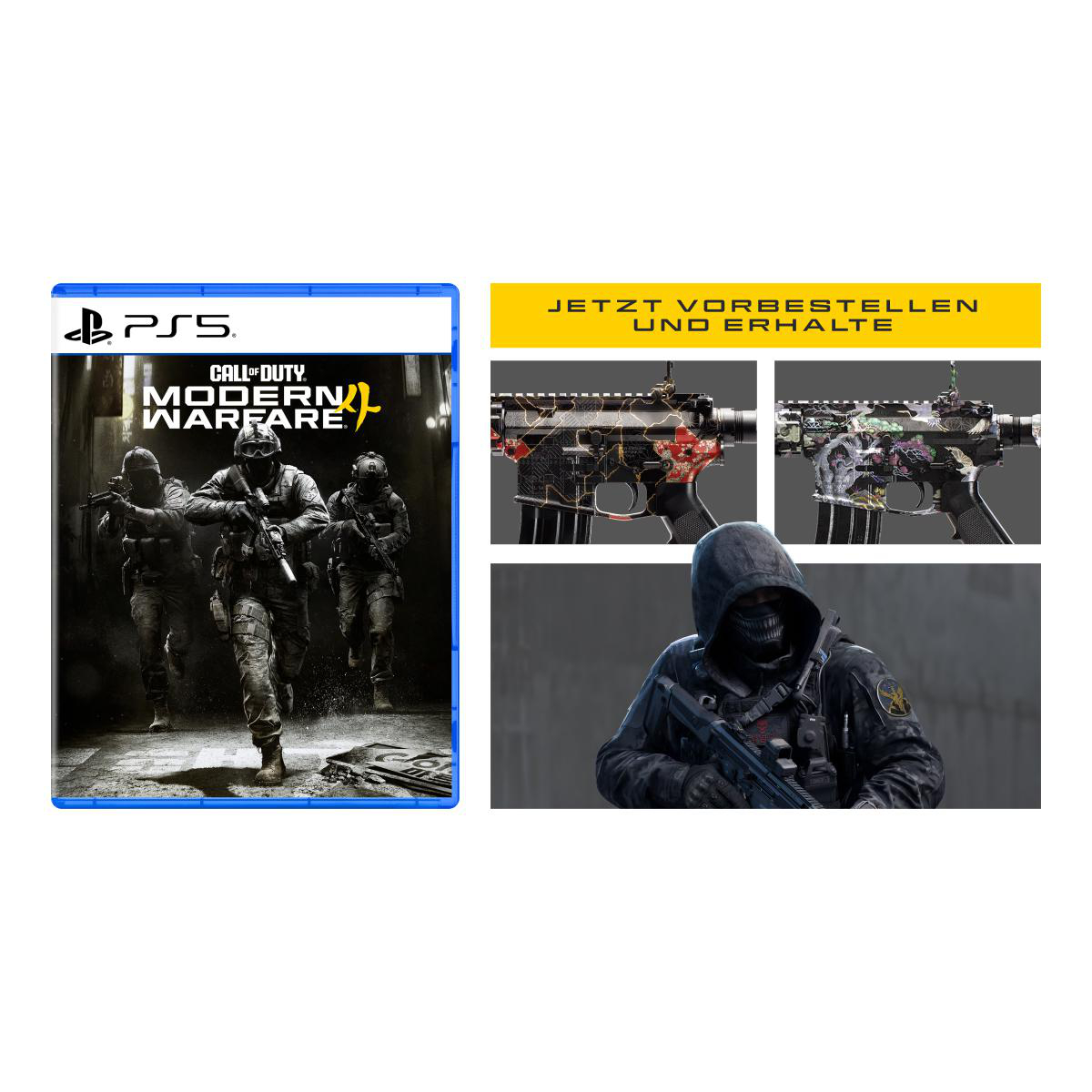 Call of Duty Modern Warfare für PS5 mit Vorbesteller-Boni, Waffen-Skins und einem Charakter.