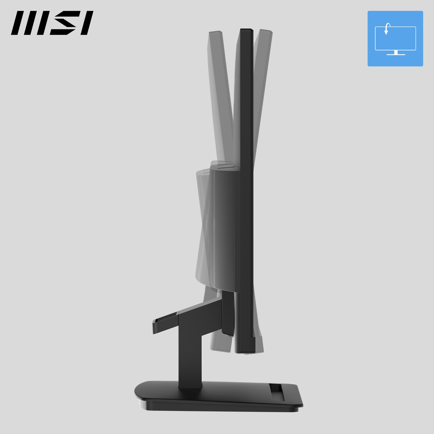 Vista laterale di un monitor MSI su supporto, che mostra la regolazione dell'inclinazione.