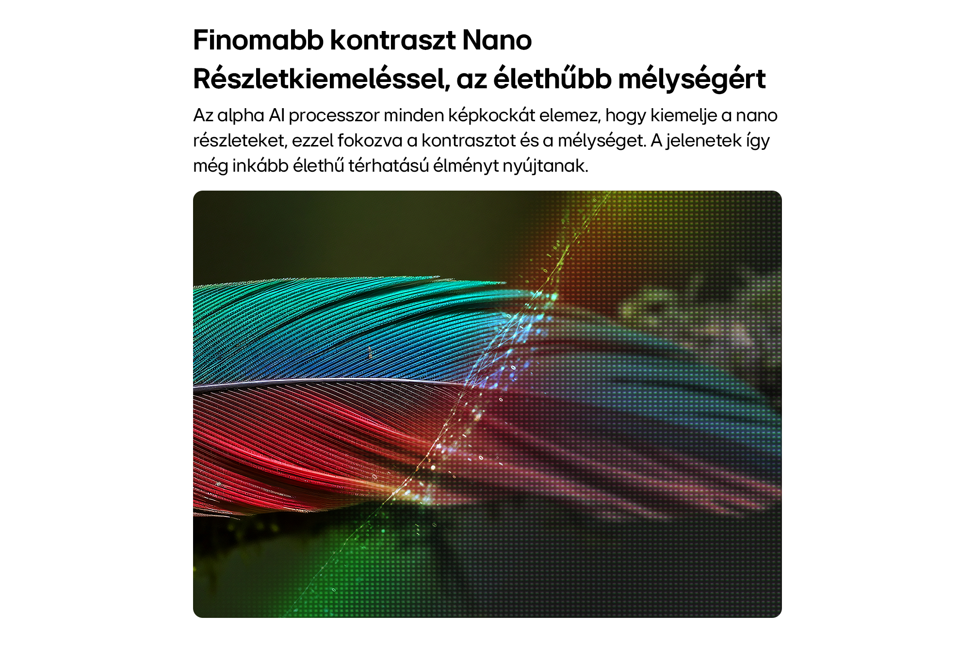 Egy kép szöveggel és egy színes toll grafikával, amely fokozott kontrasztot mutat.