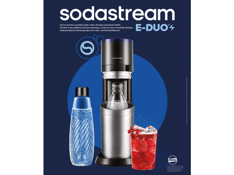 SODASTREAM 1016912491 E-Duo Standard Elektrischer Wassersprudler mit 2-Flaschen , Titan