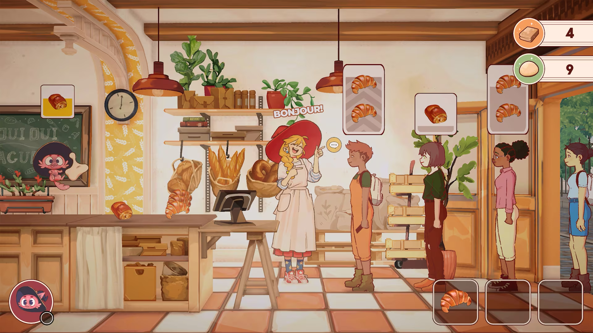 Un commesso di panetteria serve un cliente al banco mentre altre persone aspettano in fila.