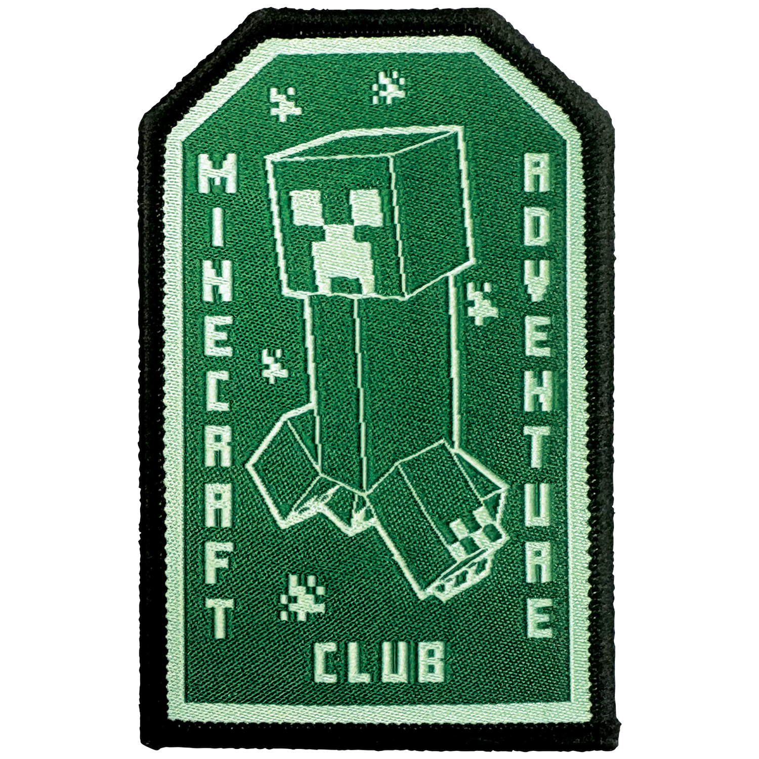 Écusson vert Minecraft Club avec un Creeper au centre et du texte blanc.
