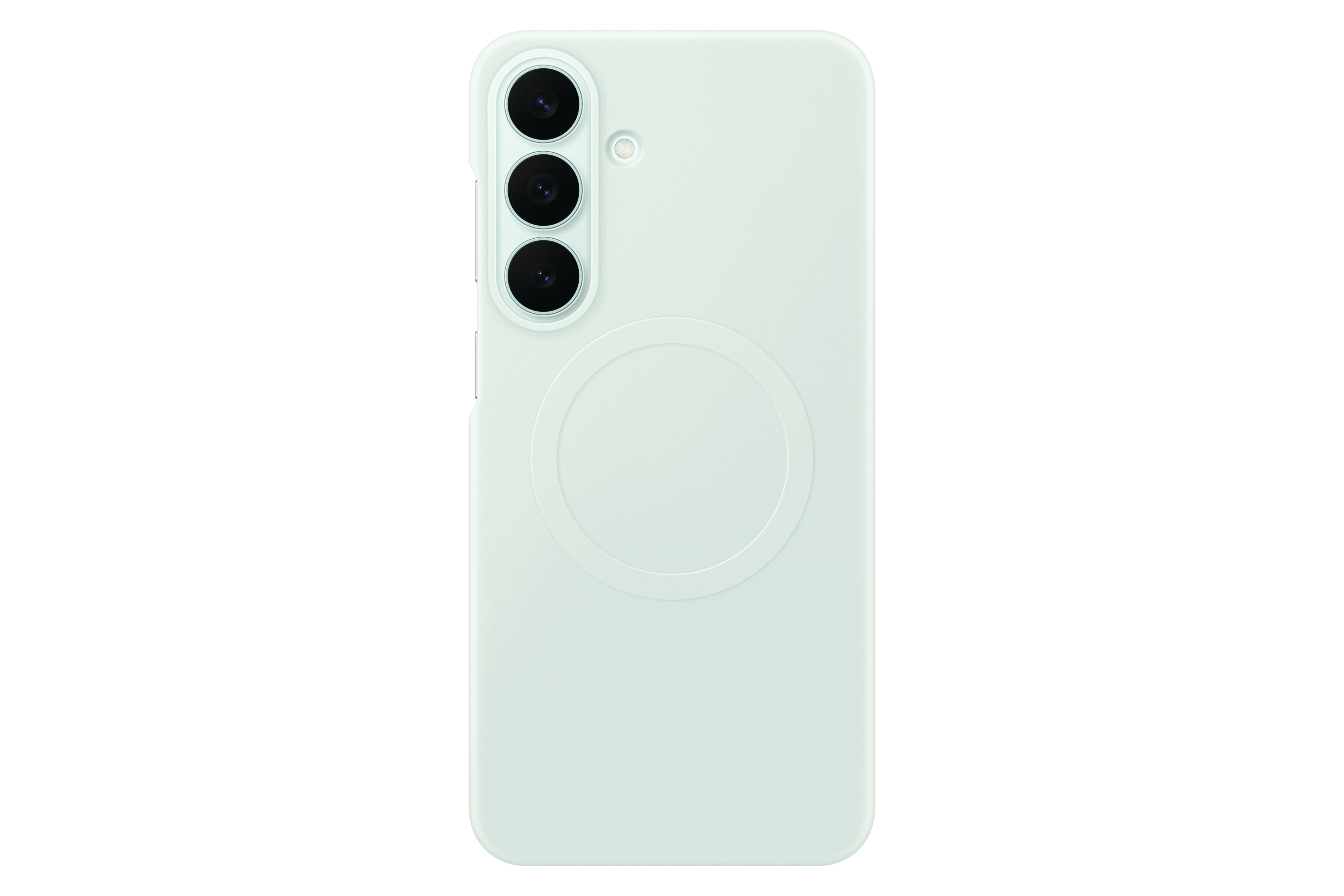 Rückseite eines hellgrünen Smartphones mit drei vertikalen Kameras und einem Kreis.
