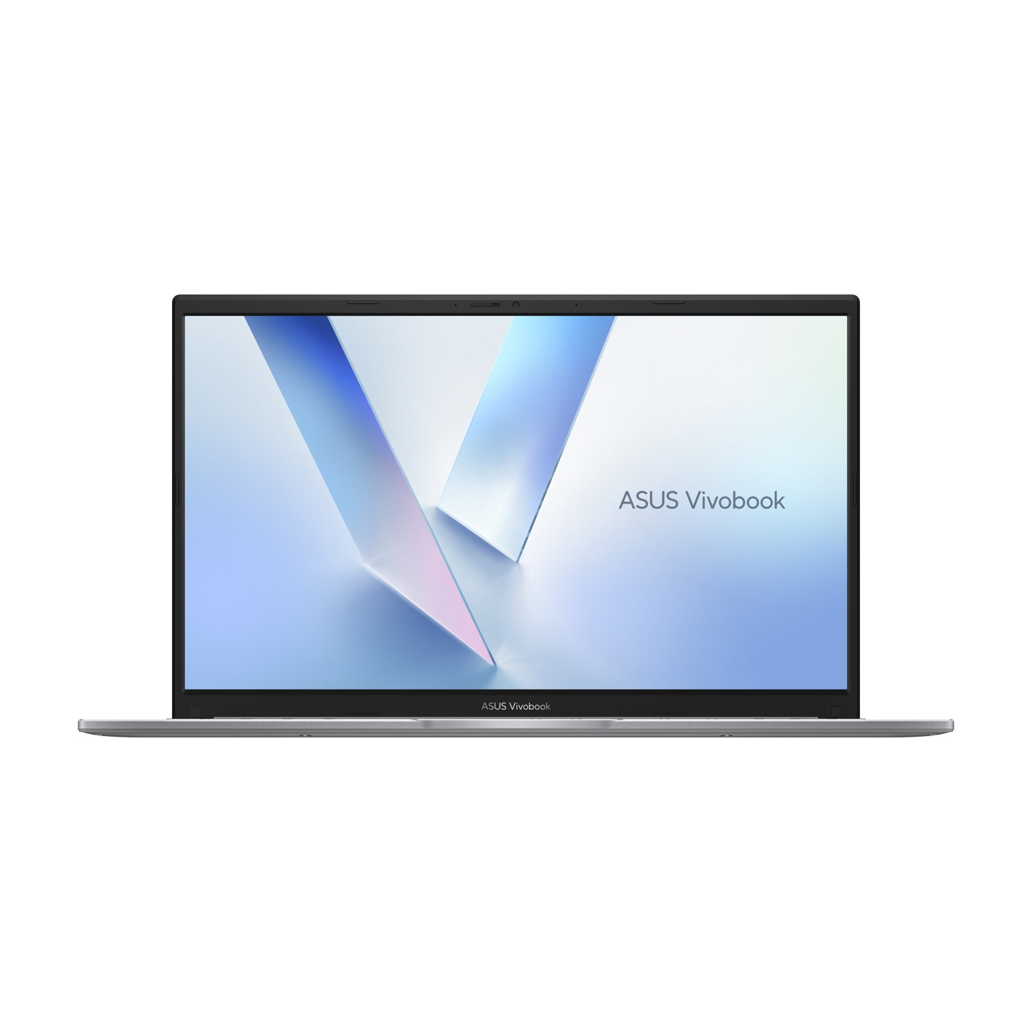 Un laptop ASUS Vivobook aperto che mostra uno sfondo blu astratto e il testo ASUS Vivobook.