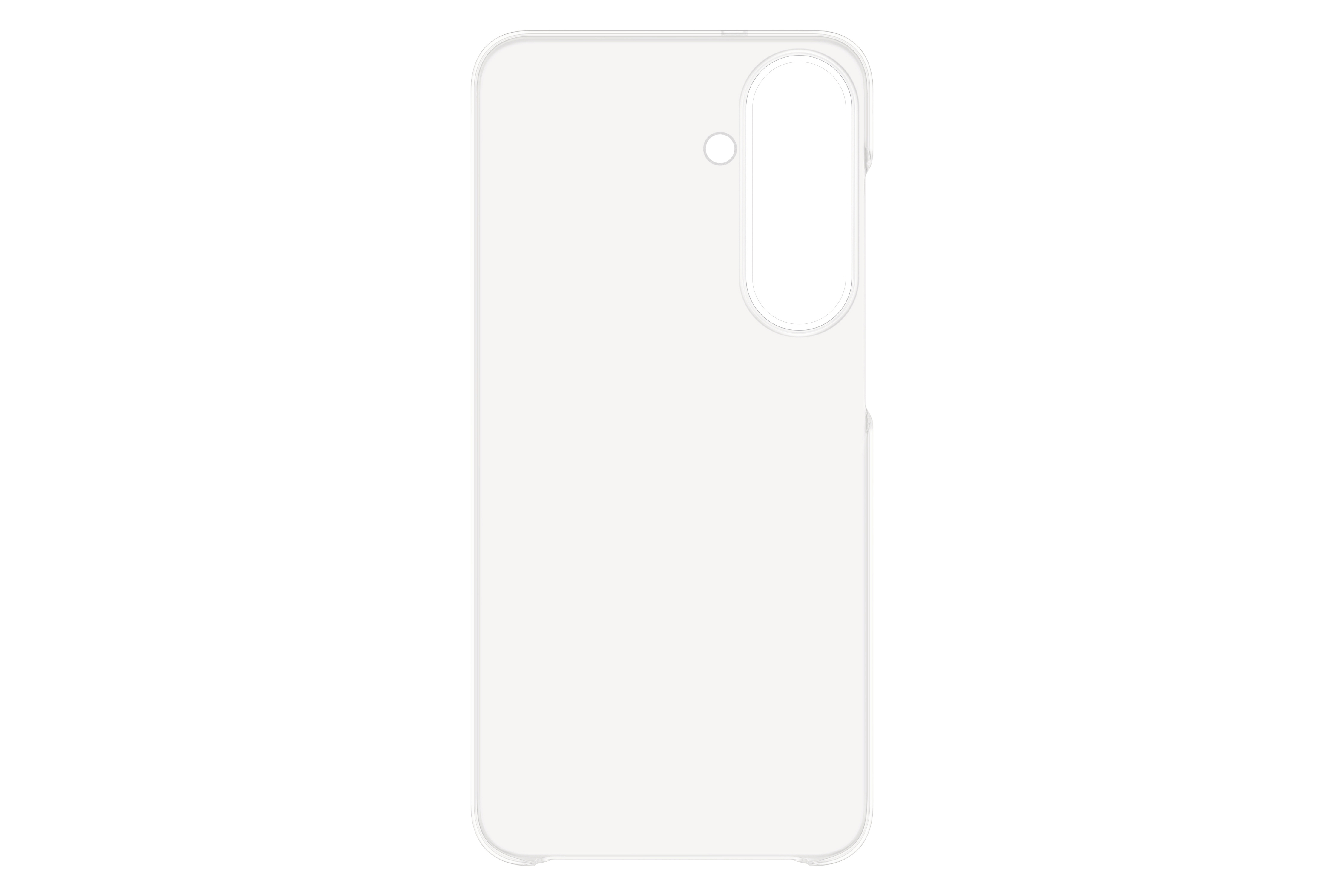Eine durchsichtige Schutzhülle für ein Smartphone mit Aussparungen für Kamera und Anschlüsse.