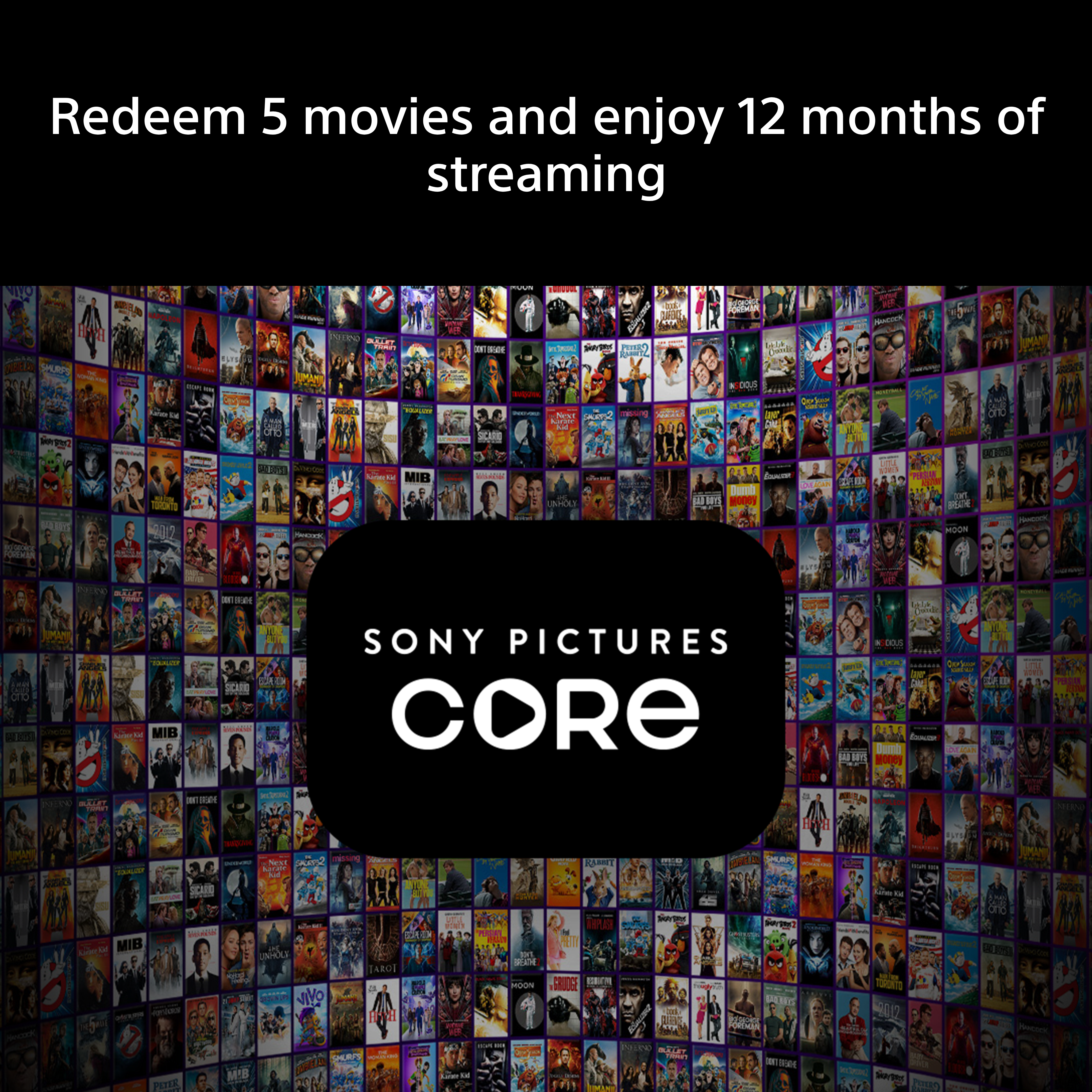 Logo Sony Pictures Core su uno sfondo colorato di numerosi poster cinematografici.