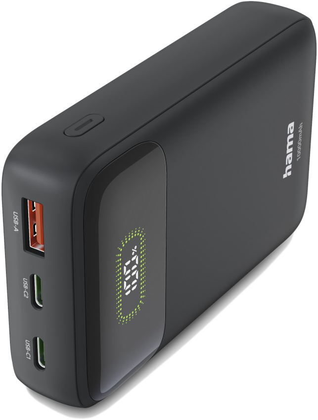 HAMA Univerzális powerbank, 2 db USB-C és 1 USB-A, 20W, 10.000mAh, fekete (201779)