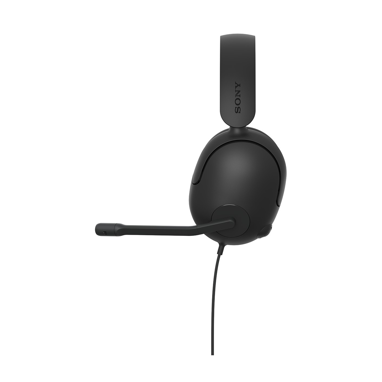 Cuffie Sony nere con microfono ad asta e cavo su sfondo bianco.