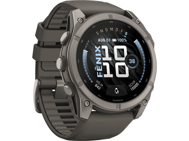 GARMIN fēnix® 9 (51 mm) Multisport GPS-Smartwatch Faserverstärktes Polymer mit Titan-Rückseite Silikon, 127-210 mm, Kieselgrau/Titan