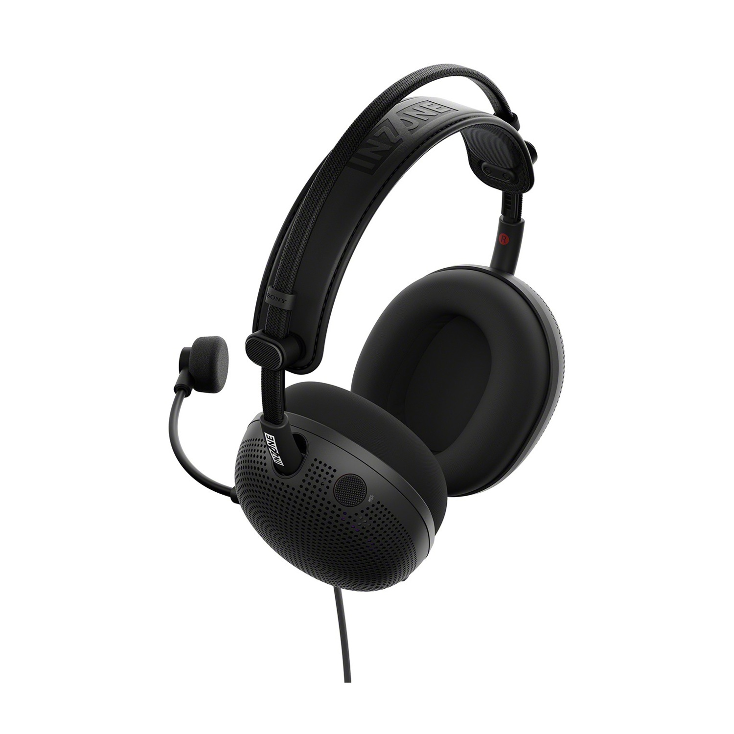 Cuffie da gioco nere con microfono e padiglioni auricolari imbottiti su sfondo bianco.