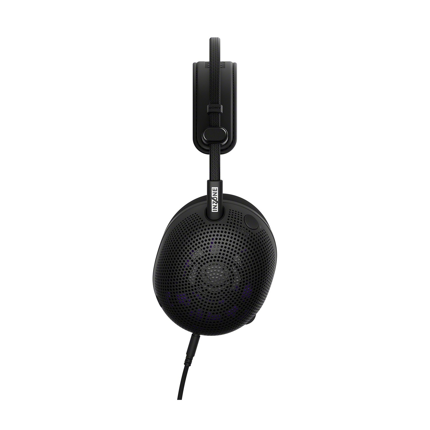 Cuffie over-ear nere con design perforato e logo Inzone sull'archetto.