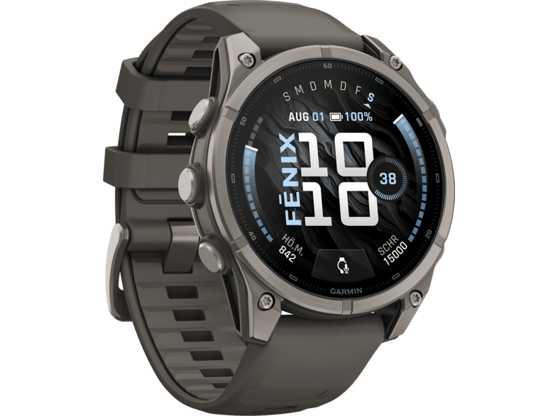 GARMIN fēnix® 9 (47 mm) Multisport GPS-Smartwatch Faserverstärktes Polymer mit Titan-Rückseite Silikon, 125-208 mm, Kieselgrau/Titan