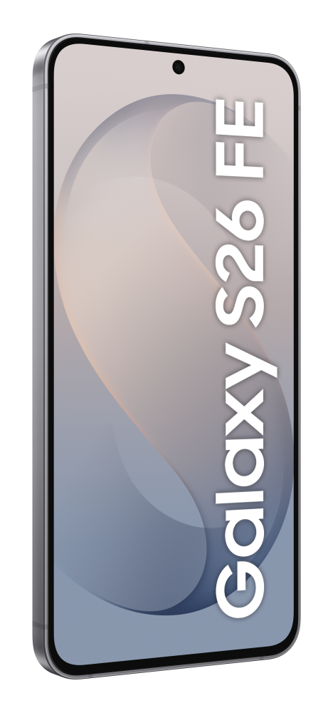 Smartfon Samsung Galaxy S26 FE na czarnym tle.