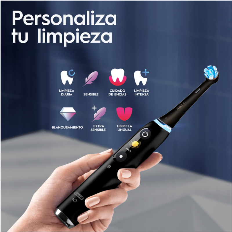 Personaliza tu limpieza. Limpieza diaria. Sensible. Cuidado de encías. Limpieza intensa. Blanqueamiento. Extra sensible. Limpieza lingual.