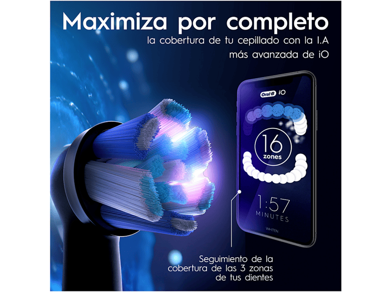 Cepillo eléctrico - Oral-B iO 9S, Seguimiento 3D con app Sensor de Presión, Estuche Carga, Diseñado Por Braun, Blanco