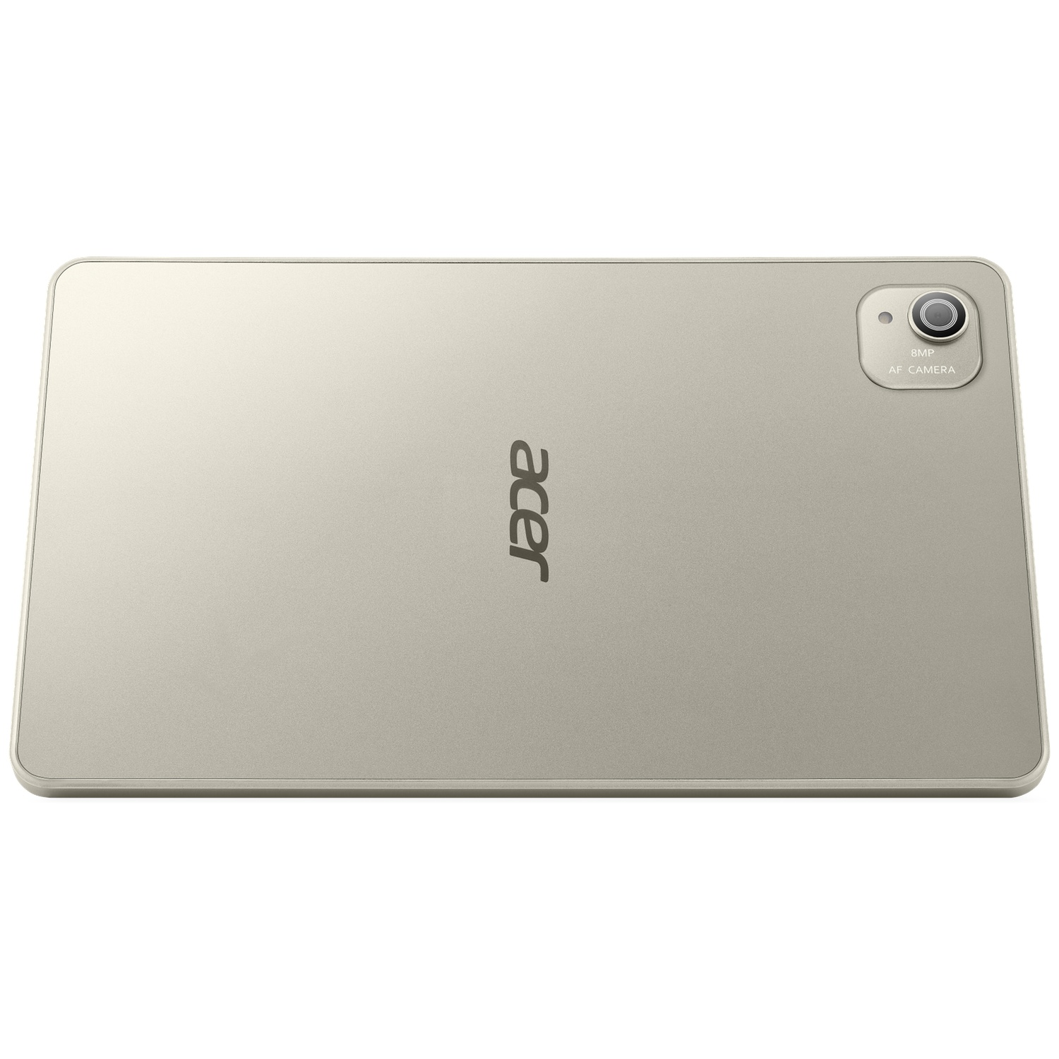 De achterkant van een gouden Acer-tablet met een achtercamera in de rechterbovenhoek.