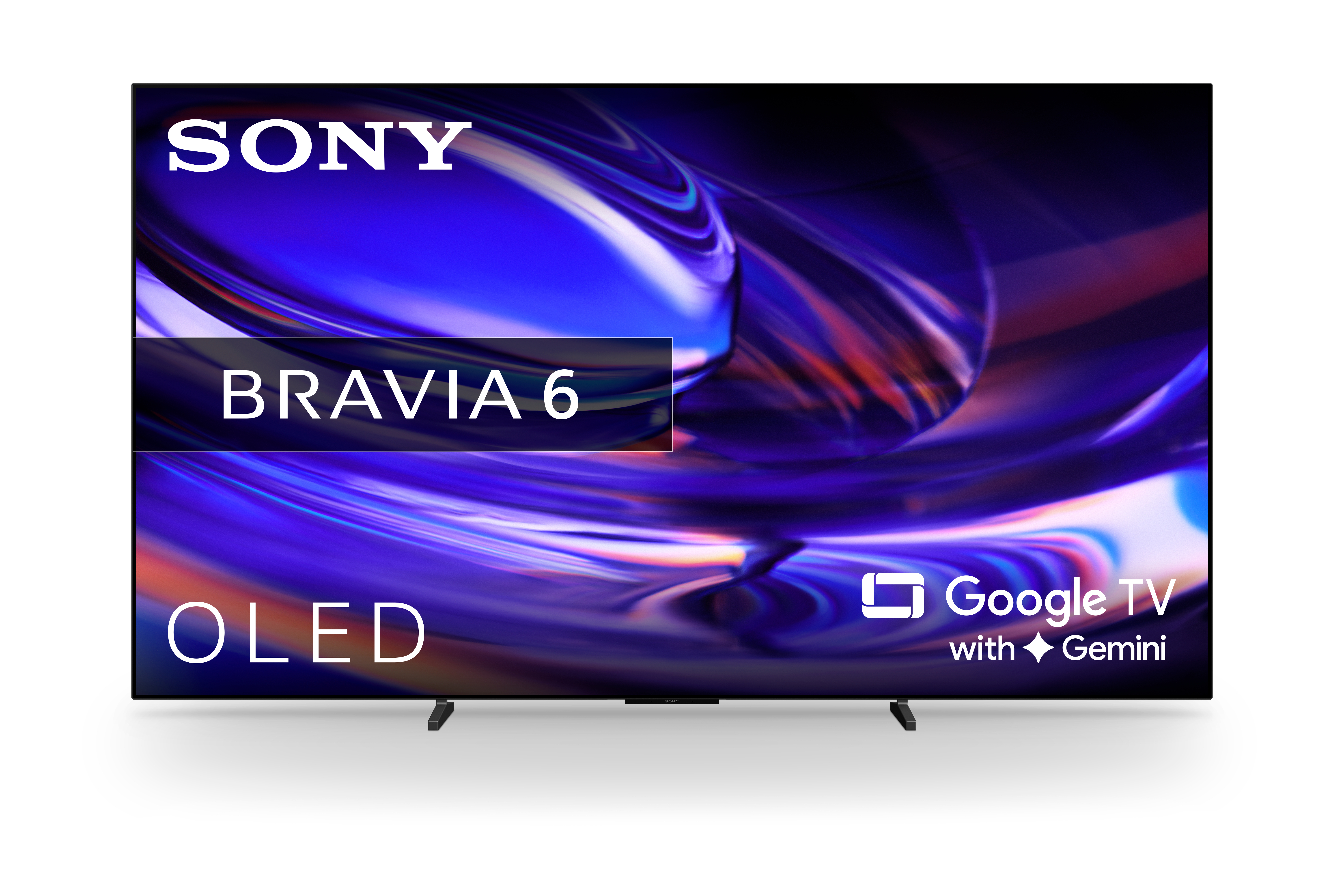 Sony Bravia 6 OLED Fernseher mit Google TV und Gemini, farbiger Hintergrund.